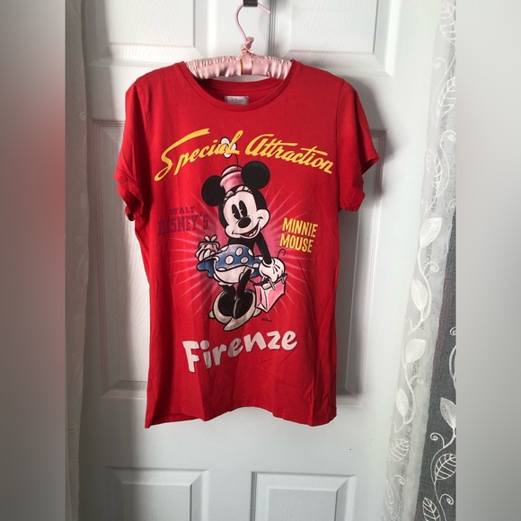 Vintage Y2K Cute Disney Red Top with Firenze Minnie Print, size UK 16 Eur 44 - Picture 2 of 8